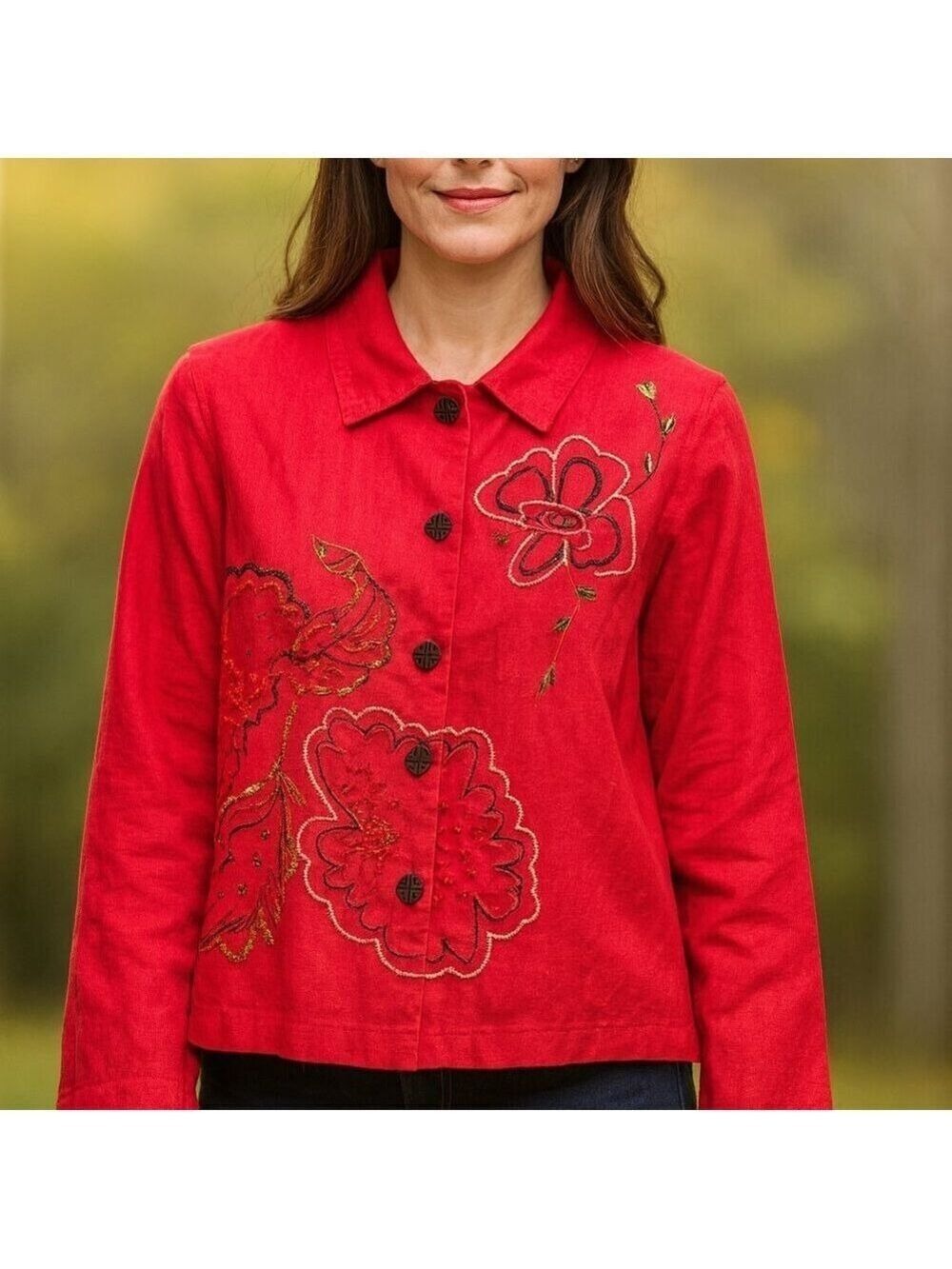 Vintage Parisian Red Embroidered Beaded Jacket Top | Artistic Floral
